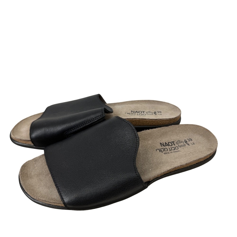 Naot Skylar Black Leather Slide Sandals Cork Comfort Israel 39 8 Minimalist